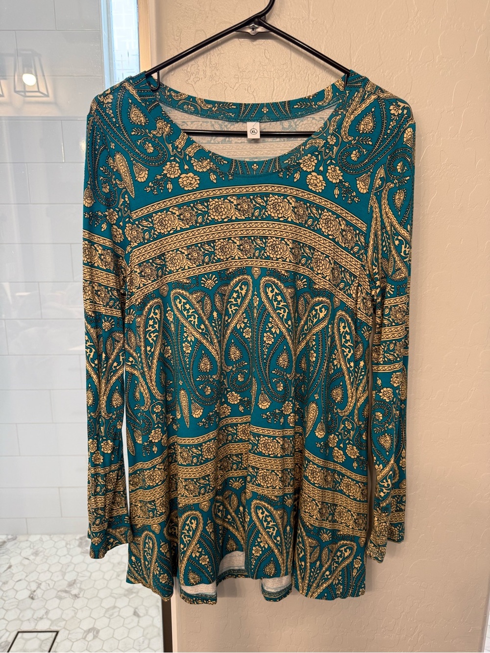 Teal & Gold Paisley Long-Sleeve Swing Top